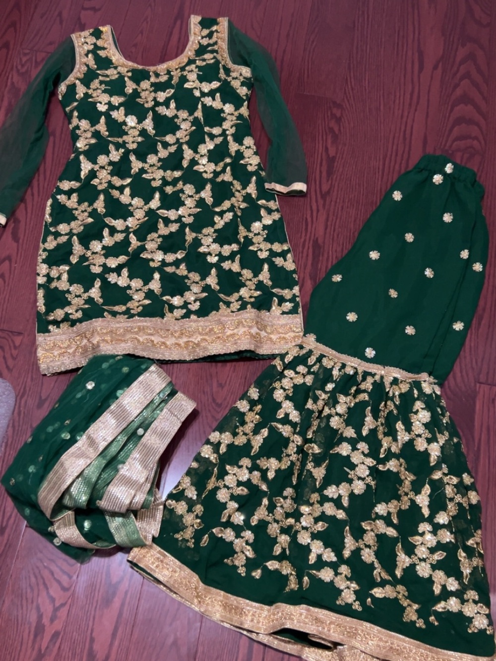 Green and Gold Embroidered Traditional Party Wear